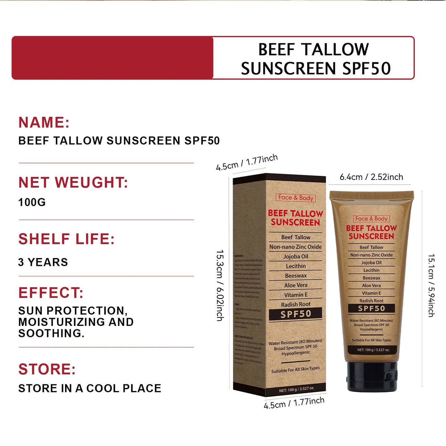 Organic Beef Tallow Sunscreen SPF50™